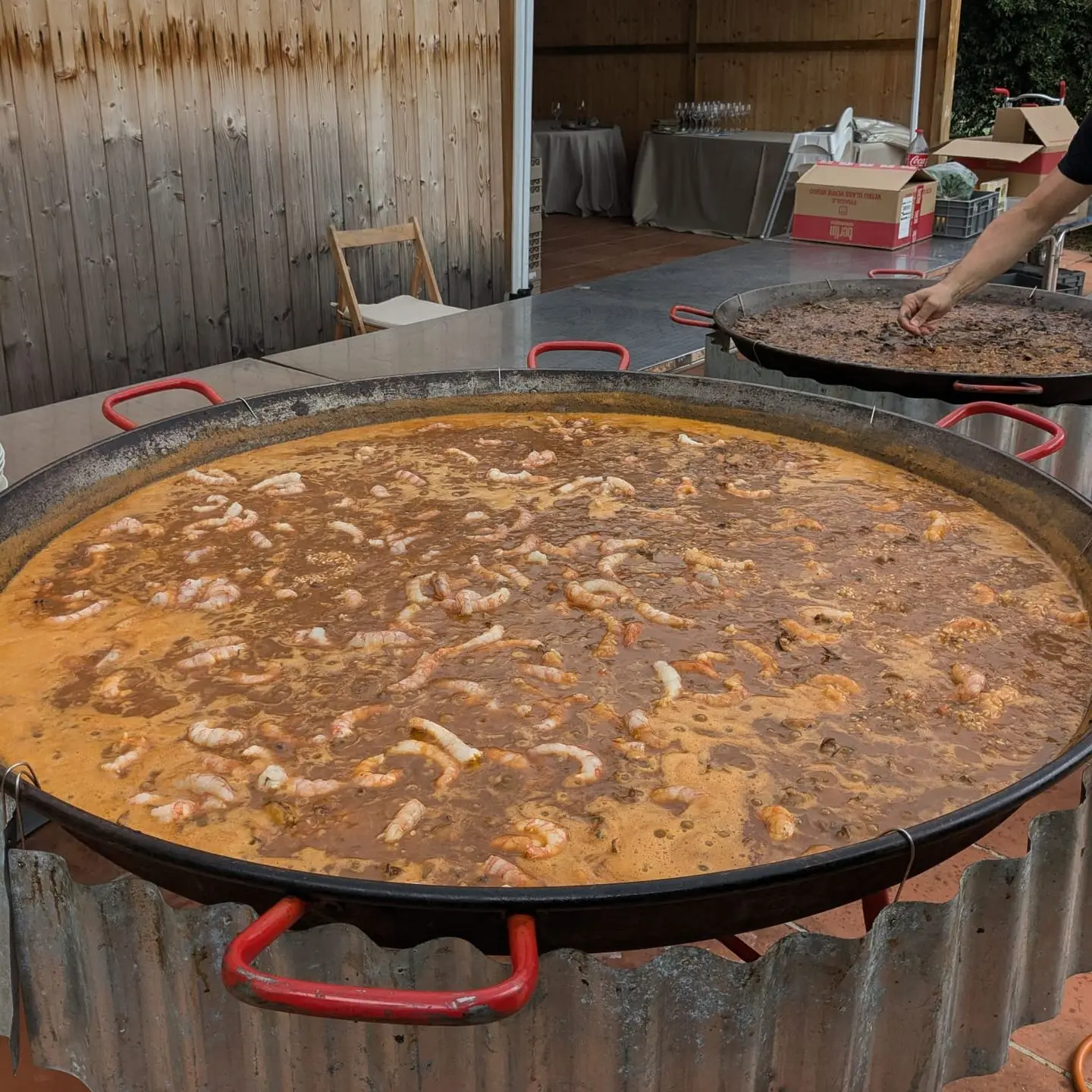 Plat de Paella del Senyoret amb arròs, calamar i gambes sense closca